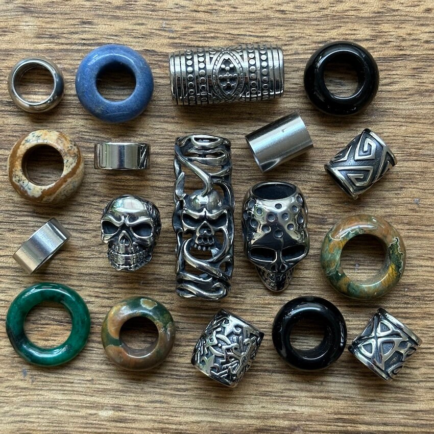 Large Skull | Set Of 25 Dreadlock Beads 7mm - 10mm Hole (9/32 - 13/32 Inch) Dreadlock Hair Accessories | Gemstone | Stainless Steel | Skull
