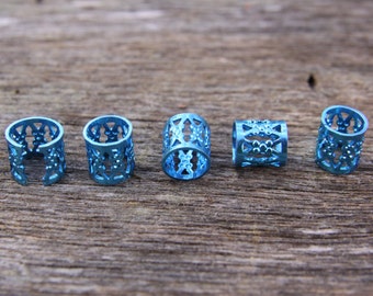40 Blue Dreadlock Cuff Hair Beads 7mm Hole (9/32 Inch) & Free Stainless Steel Dread Ring | Dread Beads | Dreadlock Hair Cuffs Dread Jewelry