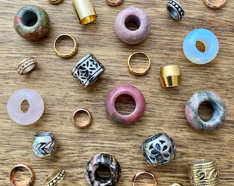 Gemstone Dreadlock Bead Set | Rose Quartz, Stainless Steel Rings