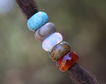 Set Of 5 Dreadlock Beads | Gemstone Opalite Jasper Carnelian Ceramic 5mm / 6mm Hole (3/16' - 7/32') Red Green Blue Dreadlock Accessories