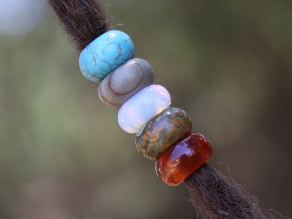 Jasper 5//6mm Hole 12 Gemstone Dreadlock Beads Opalite 3//16-1//4 Inch Jade