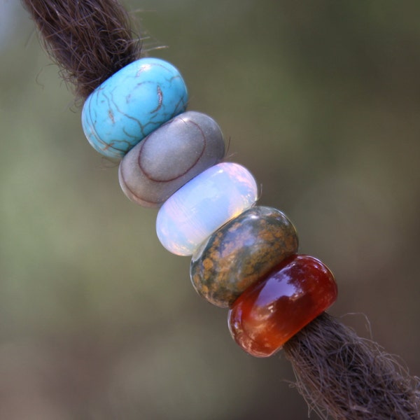 Set Of 5 Dreadlock Beads | Gemstone Opalite Jasper Carnelian Ceramic 5mm / 6mm Hole (3/16' - 7/32') Red Green Blue Dreadlock Accessories