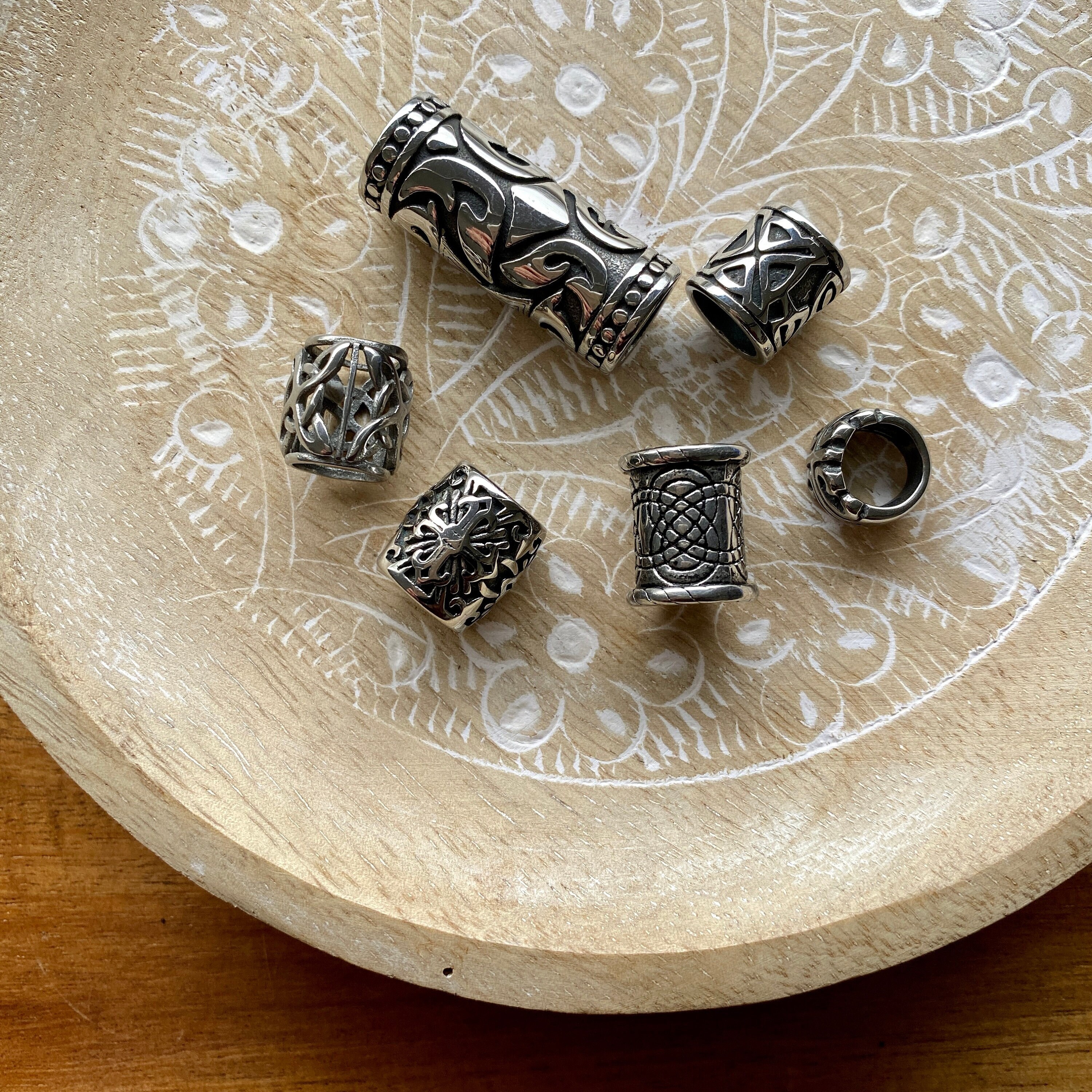 Set Of 6 Stainless Steel 8mm / 9mm Hole (5/16' - 3/8')  Dreadlock Beads Viking Style Beard Beads | Dread Hair Accessories
