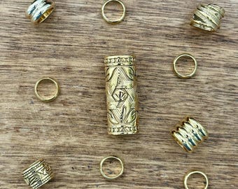 Golden Stainless Steel Dreadlock Bead Set: 8mm/9mm Hole, 10 Pcs