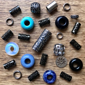 Conjunto de contas Eclipse Dreadlock com 25 pedras preciosas | Pacote de contas Dread de aço inoxidável com furo de 5 mm/7 mm (3/16 - 1/4 pol.)