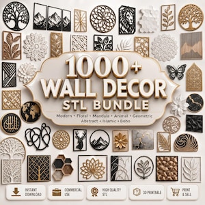 Paquete de más de 1000 archivos STL para decoración de pared / Arte mural imprimible en 3D, archivos STL modernos, mandalas, florales, geométricos y de animales / Decoración del hogar