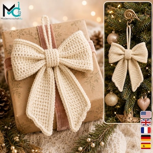 Haakpatroon Strik PDF, Herbruikbare Cadeaustrik Ornament, Lange Staarten, Kerstboomdecoratie, Digitale Haakbeschrijving PDF