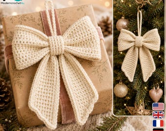 Crochet Bow Pattern PDF, Reusable Gift Topper Ornament, Christmas Tree Decoration (Digital Pattern)