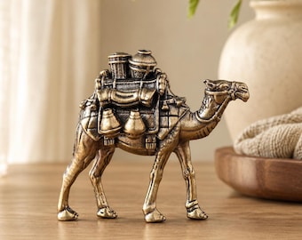 Brass Camel Figurine, Mini Caravan Statue, Desert Travel Desk Decor