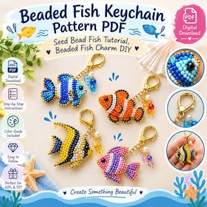 Beaded Fish Keychain Pattern PDF, Seed Bead Tutorial, Ocean Charm DIY (Digital Download)