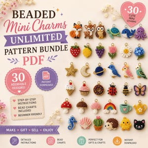Beaded Charm Pattern Bundle PDF, 36 Mini Designs (Digital Download)