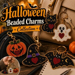 Halloween Beaded Charms Pattern Bundle | Witch Hat, Ghost, Pumpkin, Cat, Bat (PDF Pattern)