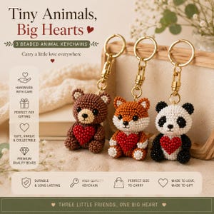 Beaded Animal Keychain Pattern Bundle, Bear Fox Panda PDF Tutorial (Digital Download)