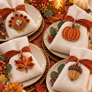 Thanksgiving Brick Stitch Bead Charm Patterns (PDF Download)