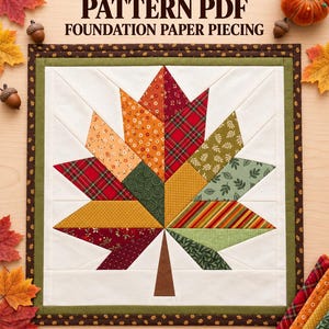 Patron de courtepointe Feuille d'érable (PDF), Patrons de patchwork sur papier, Bloc de courtepointe Feuille patchwork, Bloc d'automne, Mini-courtepointe d'automne, 25, 30 et 35,5 cm