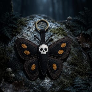 Felt Moth Keychain Pattern, Death Head Moth PDF Bag Charm Sewing Pattern, Gothic Skull Moth, Beginner Hand Sewing, Instant Download