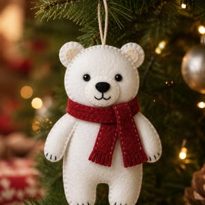 Felt Polar Bear Ornament Pattern, Christmas Bear PDF Sewing Pattern, Felt Christmas Ornaments, Beginner Hand Sewing, Instant Download