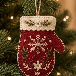 Felt Mitten Ornament Pattern, Christmas Mitten PDF Sewing Pattern, Wool Applique Embroidery, Felt Christmas Ornaments, Instant Download
