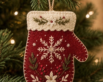 Felt Mitten Ornament Pattern, Christmas Mitten PDF Sewing Pattern, Wool Applique Embroidery, Felt Christmas Ornaments, Instant Download