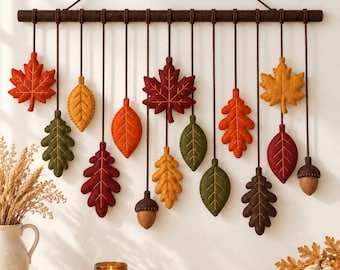 Felt Autumn Leaf Mobile Pattern, Leaves and Acorns Wall Hanging PDF Sewing Pattern, One Page Pattern, Hand Sewing, Instant Download