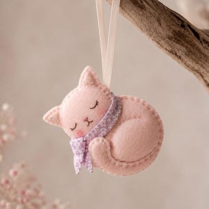 Felt Cat Ornament Pattern, Sleeping Kitten PDF Sewing Pattern, Nursery Decor, Baby Shower Gift, Beginner Hand Sewing, Instant Download