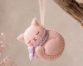 Felt Cat Ornament Pattern, Sleeping Kitten PDF Sewing Pattern, Nursery Decor, Baby Shower Gift, Beginner Hand Sewing, Instant Download