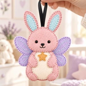 Felt Fairy Bunny Ornament Pattern, Bunny with Wings PDF Sewing Pattern, Pastel Nursery Decor, Beginner Hand Sewing, Instant Download