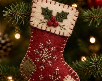 Felt Stocking Ornament Pattern, Mini Christmas Stocking PDF Sewing Pattern, Felt Christmas Ornaments, Hand Sewing, Instant Download