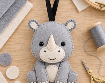 Felt Rhino Ornament Pattern, Baby Rhino PDF Sewing Pattern, Rhino Lover Gift, Nursery Decor, Beginner Hand Sewing, Instant Download