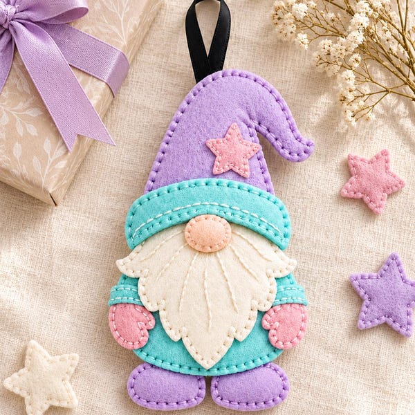 Pastel Gnome Felt Ornament Pattern, Spring Gnome PDF Sewing Pattern, Easter Gnome Decor, Kawaii Gnome Gift, Hand Sewing, Instant Download