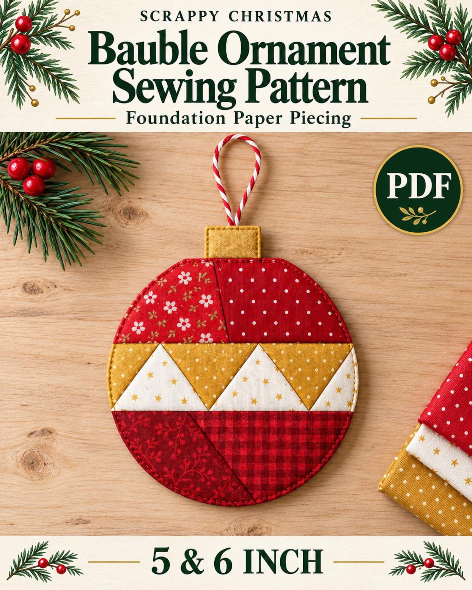 Bauble Ornament Sewing Pattern PDF, Quilted Fabric Christmas Ball ...