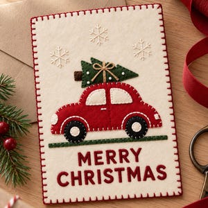 Felt Christmas Tree Card Pattern, Merry Christmas Card DIY, Tree Applique PDF Sewing Pattern, Instant Download