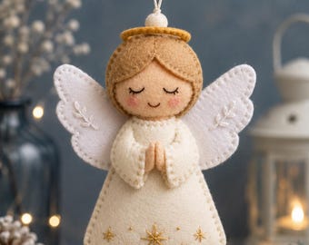 Felt Angel Ornament Pattern, Christmas Angel PDF Sewing Pattern, Felt Christmas Ornaments, Beginner Hand Sewing Pattern, Instant Download