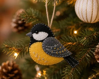 Felt Bird Ornament Pattern, Chickadee PDF Sewing Pattern, Felt Christmas Ornaments, Embroidered Wing, Hand Sewing, Instant Download