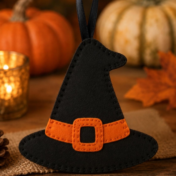 Felt Witch Hat Ornament Pattern, Halloween Sewing Pattern PDF, Witch Hat Decor, Beginner Hand Sewing Project, Instant Download