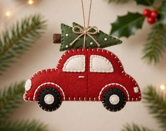 Felt Christmas Ornaments Pattern, Christmas Car PDF Sewing Pattern, Felt Ornament DIY, Beginner Hand Sewing Pattern, Instant Download