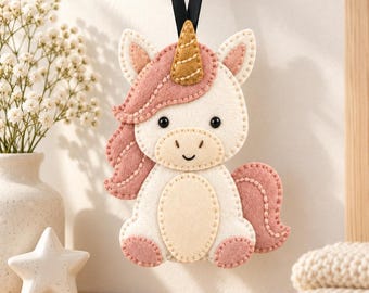 Felt Unicorn Ornament Pattern, Baby Unicorn PDF Sewing Pattern, Unicorn Lover Gift, Nursery Decor, Beginner Hand Sewing, Instant Download