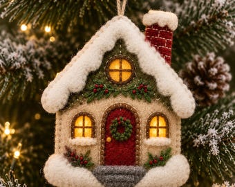 Felt Christmas House Ornament Pattern, Gingerbread House PDF Sewing Pattern, Felt Christmas Ornaments, Hand Sewing, Instant Download