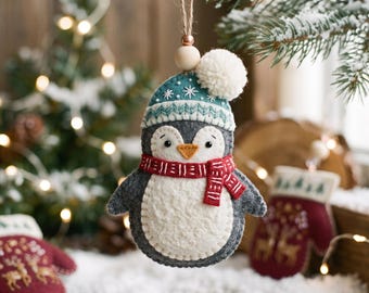 Felt Penguin Ornament Pattern, Christmas Penguin PDF Sewing Pattern, Felt Christmas Ornaments, Hand Sewing, Instant Download
