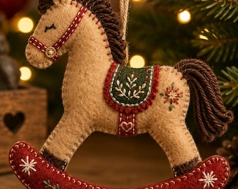 Felt Rocking Horse Ornament Pattern, Christmas Horse PDF Sewing Pattern, Scandinavian Folk Ornament, Hand Sewing, Instant Download
