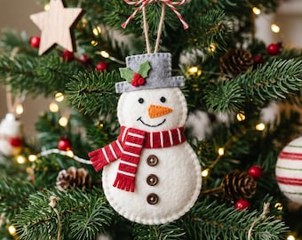 Felt Snowman Ornament Pattern, Christmas Snowman PDF Sewing Pattern, Felt Christmas Ornaments, Beginner Hand Sewing, Instant Download
