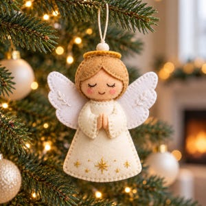 Felt Angel Ornament Pattern, Christmas Angel PDF Sewing Pattern, Felt Christmas Ornaments, Beginner Hand Sewing Pattern, Instant Download