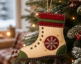 Felt Ice Skate Ornament Pattern, Christmas PDF Sewing Pattern, Vintage Ice Skate Decor, Figure Skating Gift, Hand Sewing, Instant Download