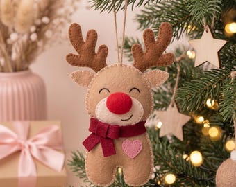Felt Reindeer Ornament Pattern, Christmas Reindeer PDF Sewing Pattern, Felt Christmas Ornaments, Hand Sewing, Instant Download
