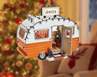 Custom Camper Trailer Christmas Ornament, Personalized RV Holiday Tree Decoration, Camping Gift