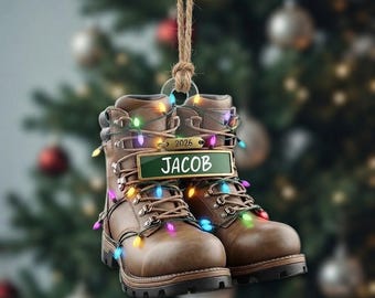 Personalized Work Boots Christmas Ornament, Custom Name Hiking Boots Keepsake