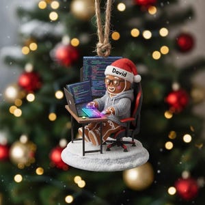 Personalized Gingerbread Programmer Acrylic Ornament Custom Software Engineer Keychain Coding Santa Hat Name Gift Christmas Decor Keepsake