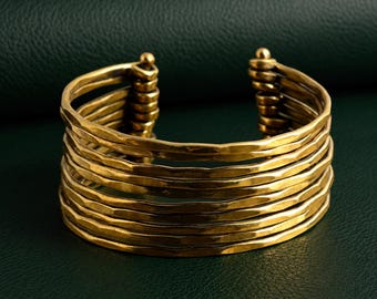 Wide Hammered Gold Cuff Bracelet - Boho Summer Jewelry
