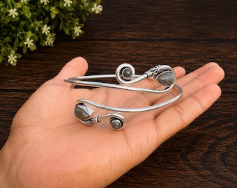 Labradoriet zilveren armband, verstelbare boho armband, handgemaakte armband