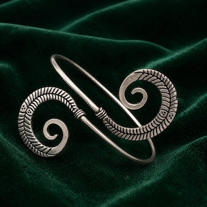 Silver Spiral Arm Cuff | Adjustable Boho Upper Arm Bracelet | Handcrafted Double Swirl Armlet | Bicep Cuff Jewelry for Women
